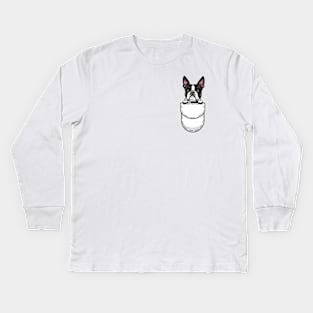 Funny Boston Terrier Pocket Dog Kids Long Sleeve T-Shirt